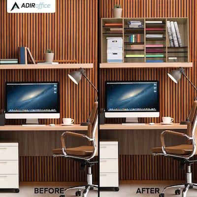 AdirOffice 500 Series 36-Compartment Literature Organizers, 39.3" x 11.8", Medium Oak, 2/Pack (500-36-MEO-2PK)
