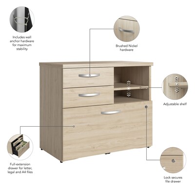 Bush Business Furniture Studio C Office Storage Cabinet with Drawers and Shelves, Natural Elm (SCF130NESU)