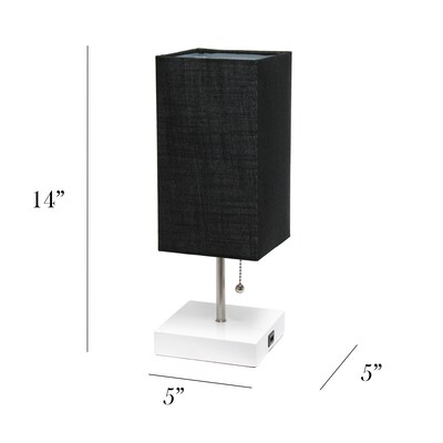 Simple Designs Petite White Stick Lamp with USB Charging Port and Fabric Shade, Black (LT1088-BAW)