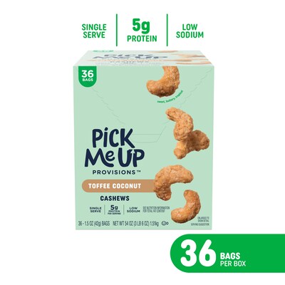Pick Me Up Provisions™ Toffee Coconut Cashews, 1.5 oz., 36 Bags/Box (PM63390)