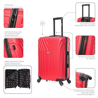 InUSA Vasty 26.37" Hardside Suitcase, 4-Wheeled Spinner, TSA Checkpoint Friendly, Red (IUVAS00M-RED)