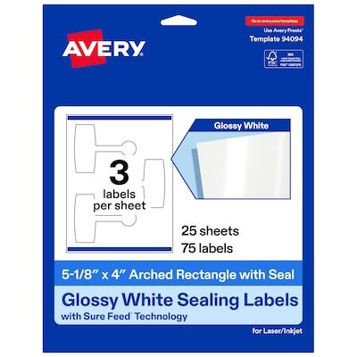 Avery Laser/Inkjet Sealing Labels, 5-1/8 x 4, White, 75 Labels/Pack (19479370685)
