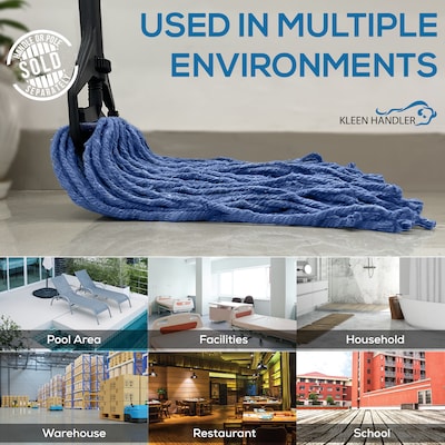 BISON LIFE Kleen Handler Blend String Wet Mop Head, Blue, 24/Pack (BPES-CEM-BD-BL-16-1-24A)
