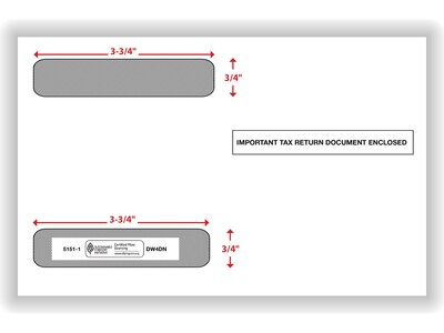 ComplyRight Double Window Envelope for W-2 (5218) Tax Form, 5.63" x 9", White/Black, 100/Pack (51511)