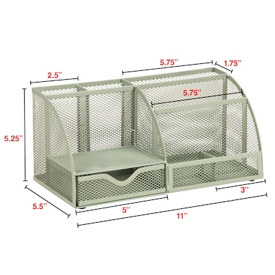 Staples 7-Compartment Metal Mesh Desk Organizer, Sage Green (ST63825)