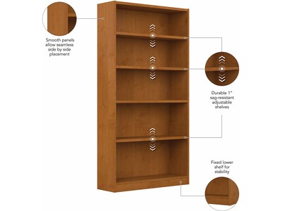Bush Furniture Universal 72"H 5-Shelf Bookcase with Adjustable Shelves, Natural Cherry Laminated Wood (WL12467)