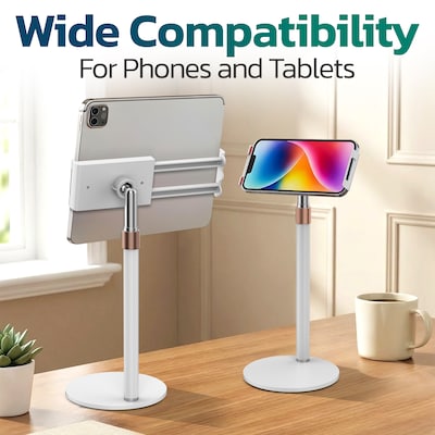 Purely Height Adjustable Phone and Tablet Stand with 360-Degree Rotating Base, White (PPSH119WH)