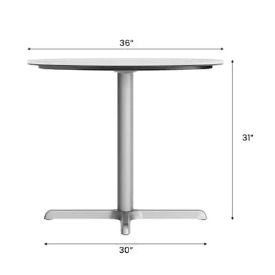Flash Furniture Acadia 36" Round Wooden Dining Table with X-Base, White Faux Marble/Silver Base (STRD36WMAT3030S)