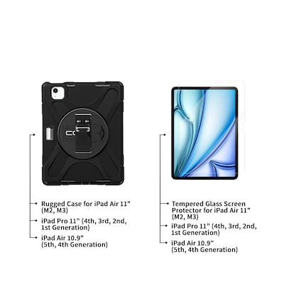 CODi iPad Essentials Bundle: Rugged Case iPad Air 11 (M2, M3), iPad Pro 11 (1-4 Gen) + Screen Protector, Black  (TK000006)