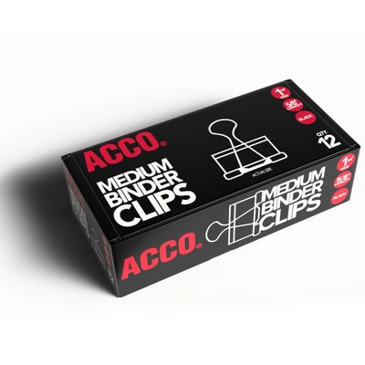 ACCO® Medium Binder Clips, Black, Dozen (A7072050B)