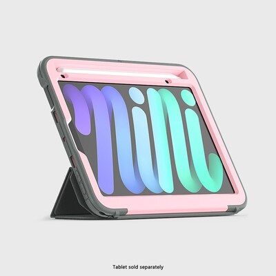 SaharaCase Raider Series TPU 9" Heavy Duty Folio Case for iPad Mini 6th & 7th Generation, Mist Gray/Pink (TB00453)