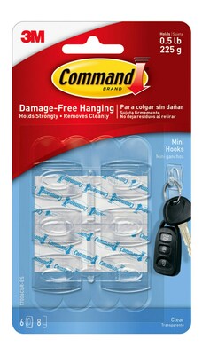 Command Mini Hooks, 0.5 lb., Clear, 6/Pack (17006CLR-ES)