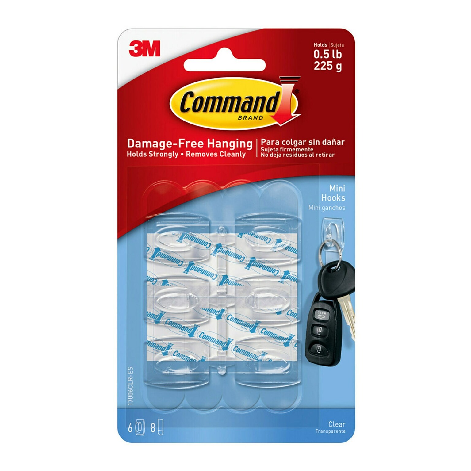 Command Mini Hooks, 0.5 lb., Clear, 6/Pack (17006CLR-ES)