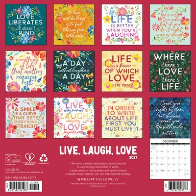 2027 Willow Creek Live, Laugh, Love 12 x 12 Monthly Wall Calendar, Assorted Colors (61077)