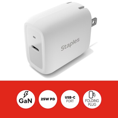 Staples TECH GaN USB-C Wall Charger, White (ST62323-CC)