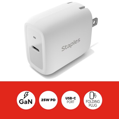 Staples® USB-C Wall Charger, White (NX60447)