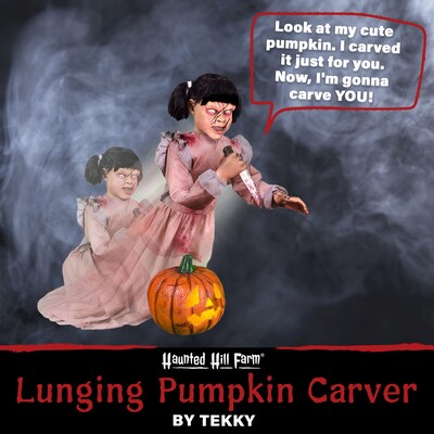Haunted Hill Farm Lunging Pumpkin Carver Zombie Girl with Jack OLantern by Tekky (HHPMPCVR-FLSA)