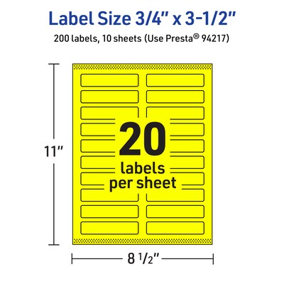 Avery Laser/Inkjet Multipurpose Rectangle Labels, 0.75" x 3.5", Neon Yellow, 200/Pack (94217)