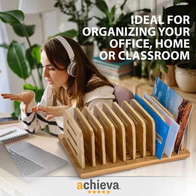 Officemate Bamboo Desk Accessories 9-Compartment Stackable Bamboo Multi-Supply Holder Desk Organizer, Natural Wood Grain (71002)