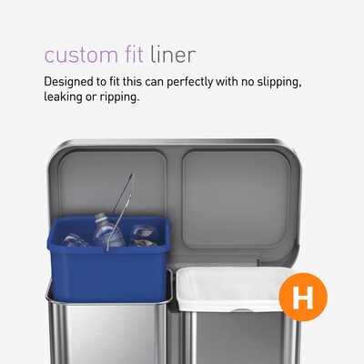 simplehuman 58L Dual Compartment Recycler with Liner Pocket, Brushed Stainless Steel, Indoor Step Trash Can, 15 Gallons (CW2116)