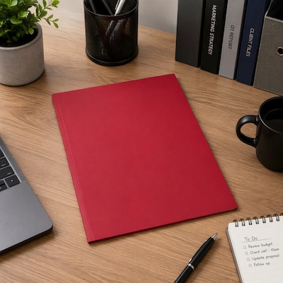 Staples Matte Plastic 2-Pocket Portfolio Folder with Fasteners, Letter Size, Red