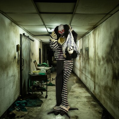 Haunted Hill Farm Life-Size Animatronic Talking Clown with Doll (HHCLOWN-10FLSA)