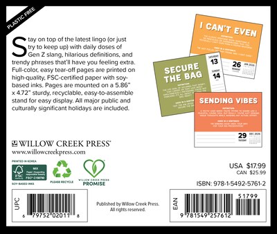2026 Willow Creek Gen Z Slang 6.2 x 5.4 Day-to-Day Calendar (57612)