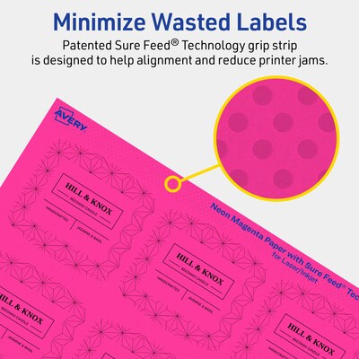 Avery Laser/Inkjet Arched Square Multipurpose Labels, 2" x 2-3/16", Neon Magenta, 240/Pack (94124)