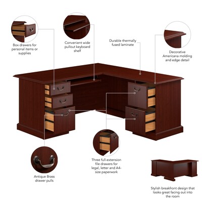 Bush Business Furniture 66"W Arlington L Shaped Desk with Drawers and Keyboard Tray, Harvest Cherry (WC65570-03K)