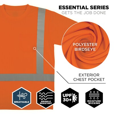 GloWear 8282 High Visibility Short Sleeve T-Shirt, ANSI Type R Class 2, Orange, X-Small (21851)