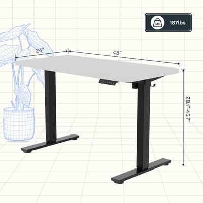 FlexiSpot E2 48''W Electric Adjustable Standing Desk, White/Black (E2B4824W)