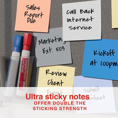 Staples Ultra Sticky Notes, 3" x 3", Stardust Collection, 100 Sheets/Pad, 6 Pads/Pack (ST62883)