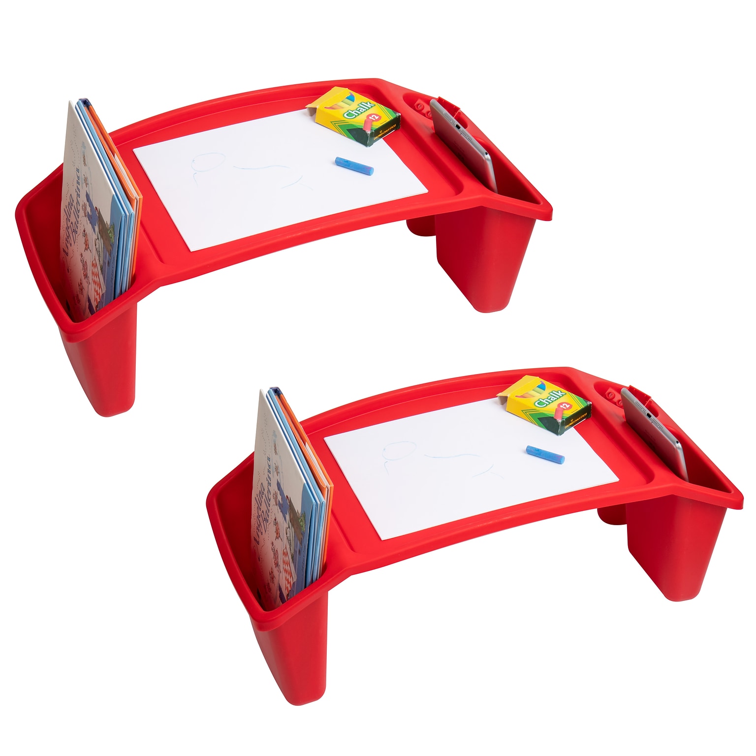 Mind Reader 10.75 x 22.25 Plastic Kids Lap Desk Activity Tray, Red, 2/Pack (2KIDLAP-RED)