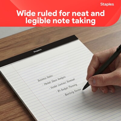 Staples Notepads, 8.5" x 14" (legal), Wide Ruled, White, 50 Sheets/Pad, Dozen Pads/Pack (ST57342)