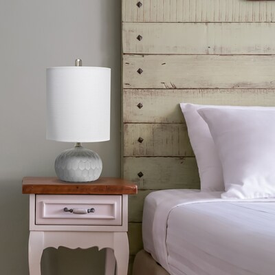 Lalia Home Concrete Thumbprint Table Lamp with Fabric Shade, White (LHT-5007-WH)