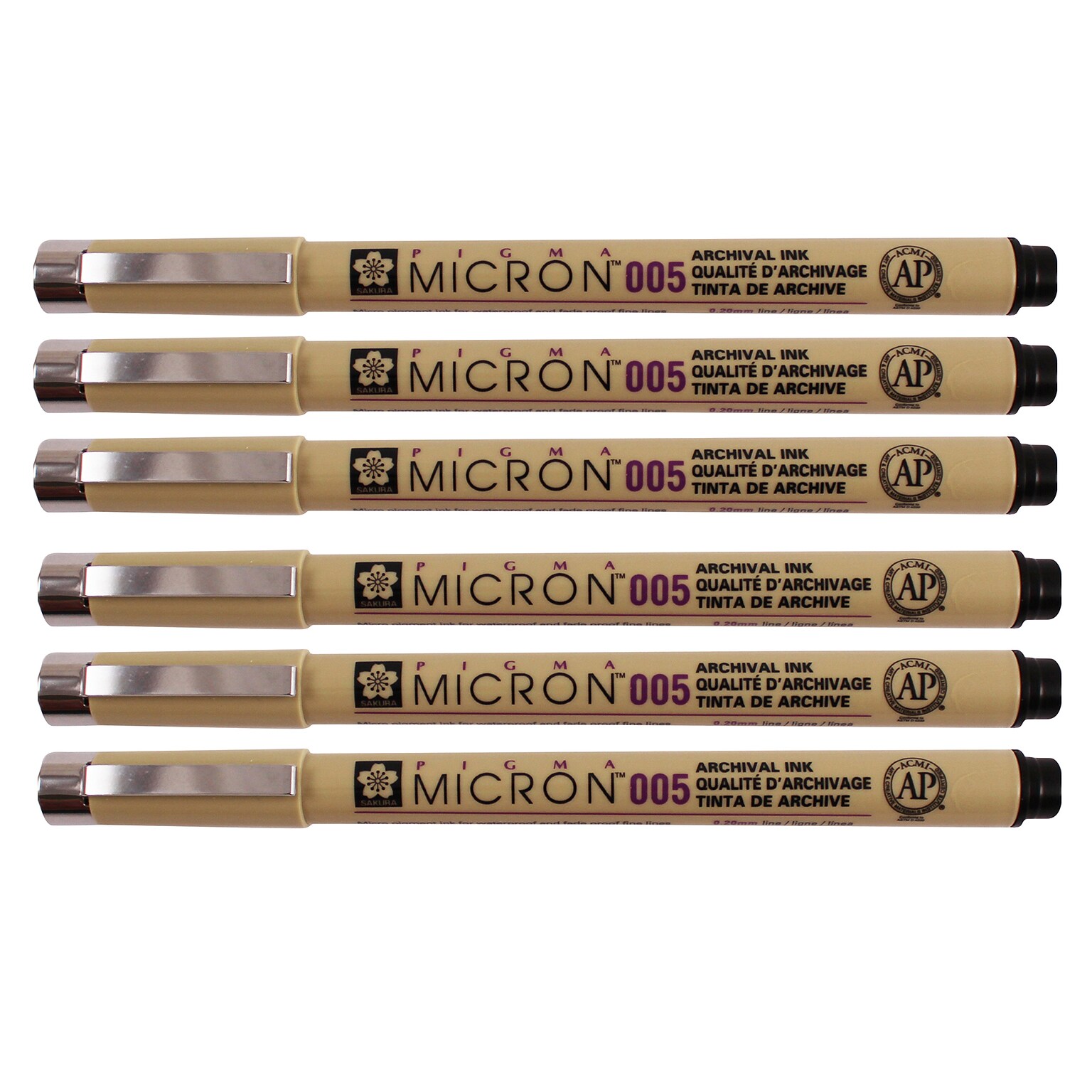 Sakura Pigma Micron Pen, Fineliner, Black Ink, 6/Pack (SAKXSDK00549-6)