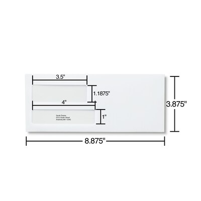 Staples Self Seal Self Seal Security Tinted #9 Double Window Envelopes, 3 7/8" x 8 7/8", White, 500/Box (ST28731-CC)