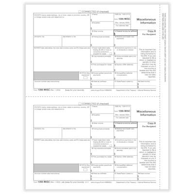 ComplyRight 2024 1099-MISC Tax Form, 1-Part, 2-Up, Recipient Copy B, 50/Pack (511150)