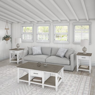 Bush Furniture Key West 47" x 24" Coffee Table with 2 End Tables, Shiplap Gray/Pure White (KWS023G2W)