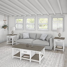 Bush Furniture Key West 47 x 24 Coffee Table with 2 End Tables, Shiplap Gray/Pure White (KWS023G2W