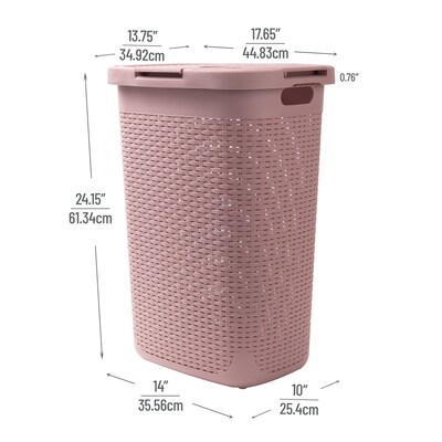 Mind Reader Plastic Laundry Hamper with Lid, Pink (60HAMP-PNK)