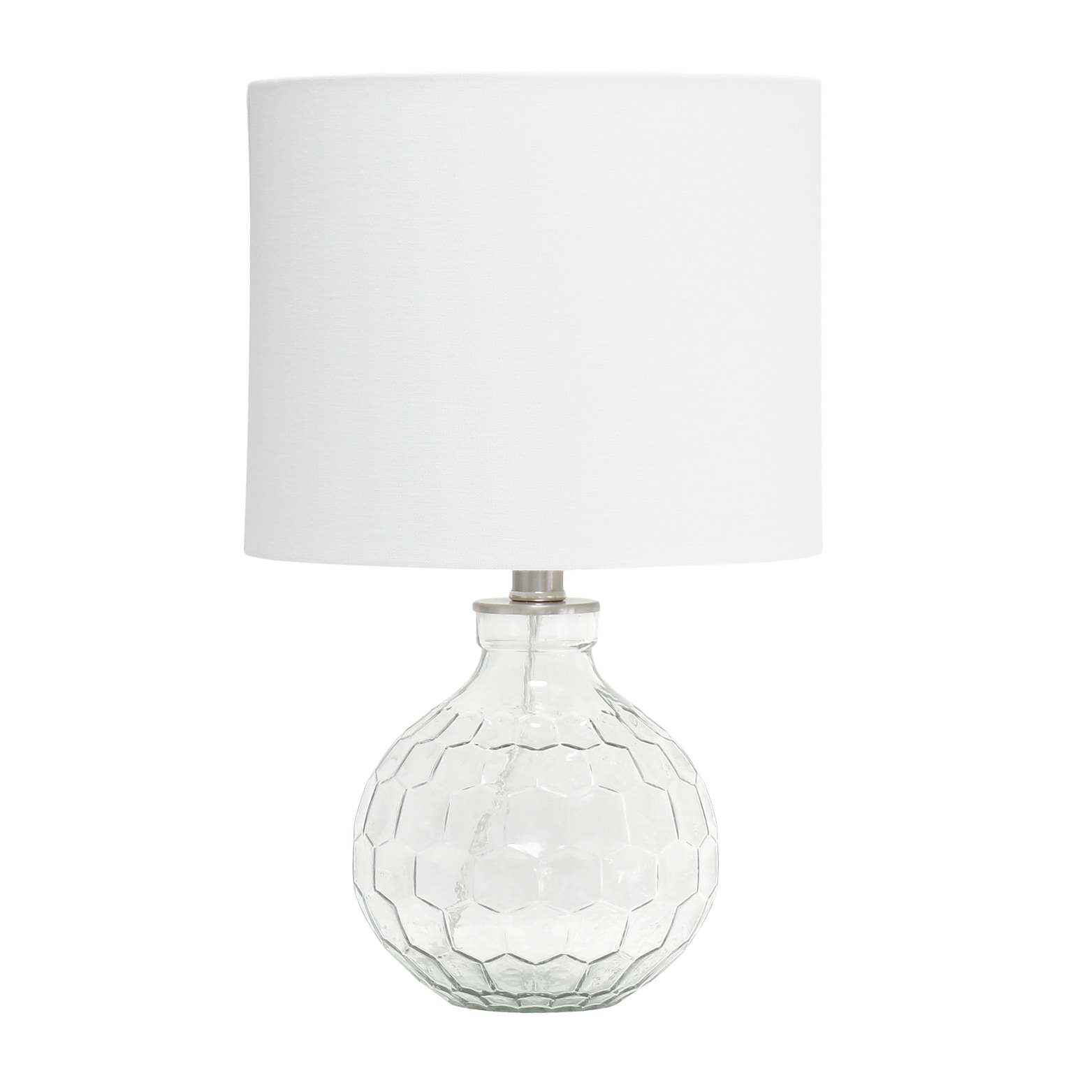Lalia Home 17.75 Contemporary Engraved Honeycomb Glass Table Desk Lamp with White Fabric Shade, Clear (LHT-3003-CL)