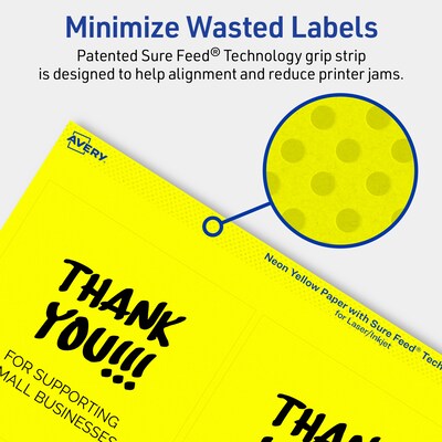 Avery Laser/Inkjet Multipurpose Square Labels, 4" x 4", Neon Yellow, 40/Pack (94100)