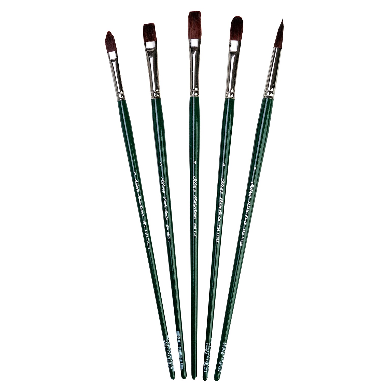Silver Brush Ruby Satin Size 6 Variety Brush Set, 5/Pack (SLVRS2596)