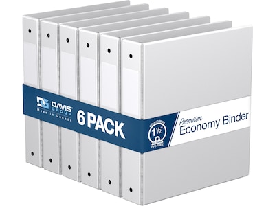 Davis Group Premium Economy 1 1/2 3-Ring Non-View Binders, White, 6/Pack (2312-00-06)