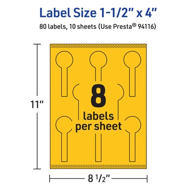 Avery Lollipop Laser/Inkjet Multipurpose Labels, 1.5" x 4", Bright Yellow (80/Pack)