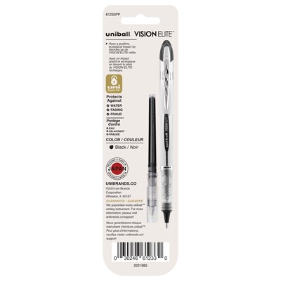 uni-ball Vision Elite Rollerball Pen Refills, Bold Point, 0.8mm, Black Ink, 2/Pack (61233)