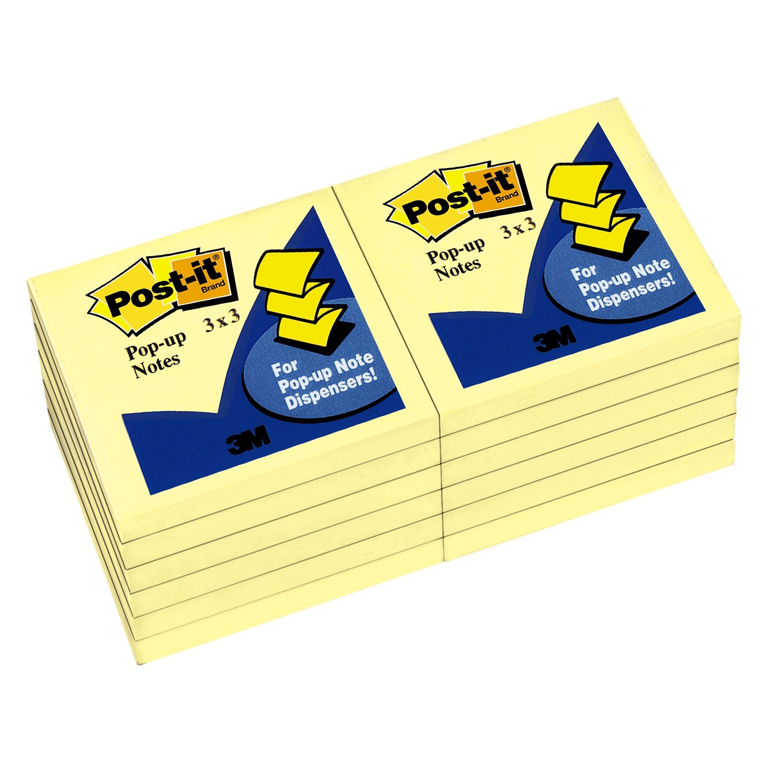 Post-it Pop Up Sticky Notes, 3 x 3 in., 12 Pads, 100 Sheets/Pad, Canary Yellow, The Original Post-it Note