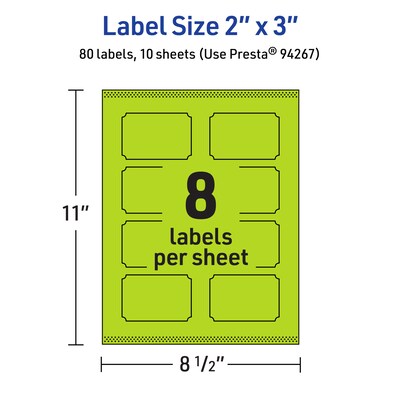 Avery Laser/Inkjet Multipurpose Decorative Edge Labels, 2" x 3", Bright Green, 80/Pack (94267)