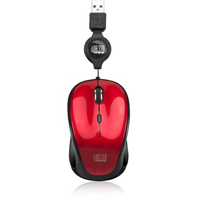 Adesso iMouse S8R USB Illuminated Retractable Mini Mouse, Red